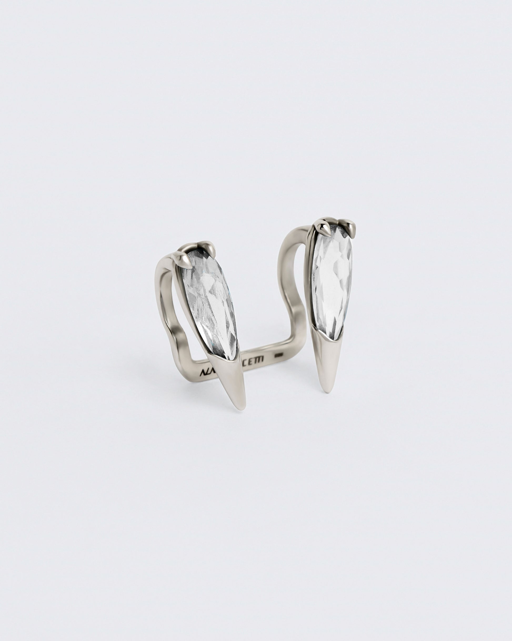 Sharp Viper Ear Mouth Cuff Clear Rhodium Vermeil