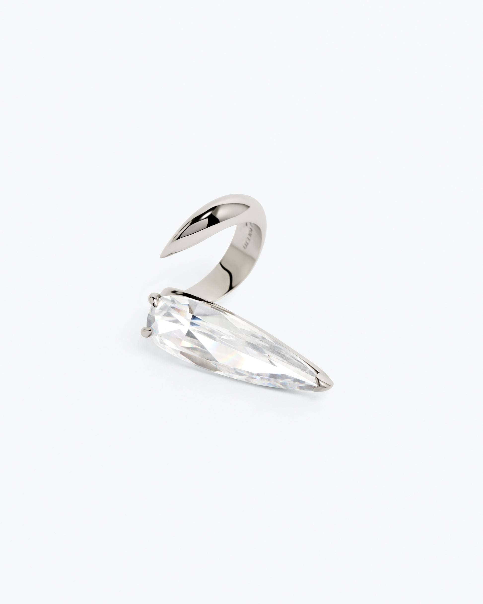 Clear Crystal Sharp Alien Ring Rhodium Vermeil