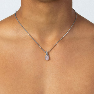 Rose Quartz Mini Gem in Heat Necklace – Rhodium Vermeil