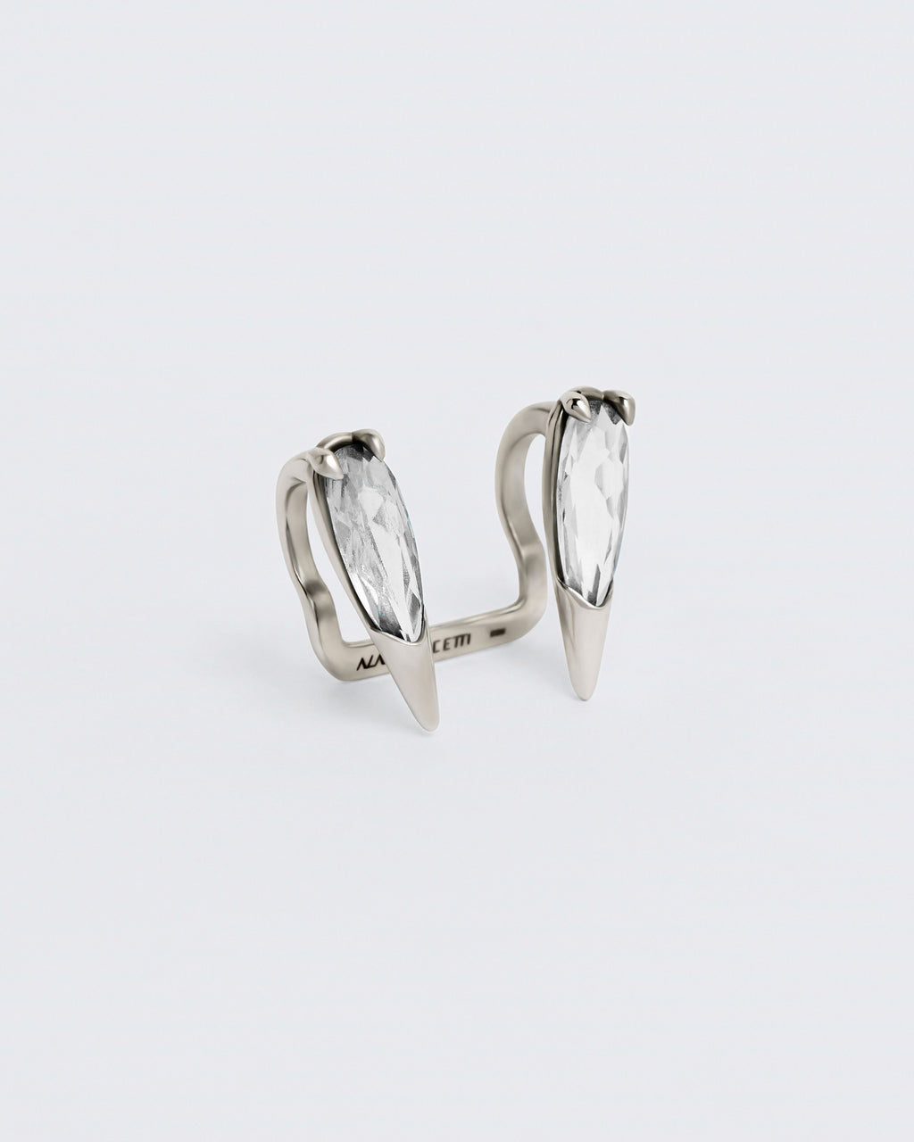 Sharp Viper Ear Mouth Cuff Clear Rhodium Vermeil