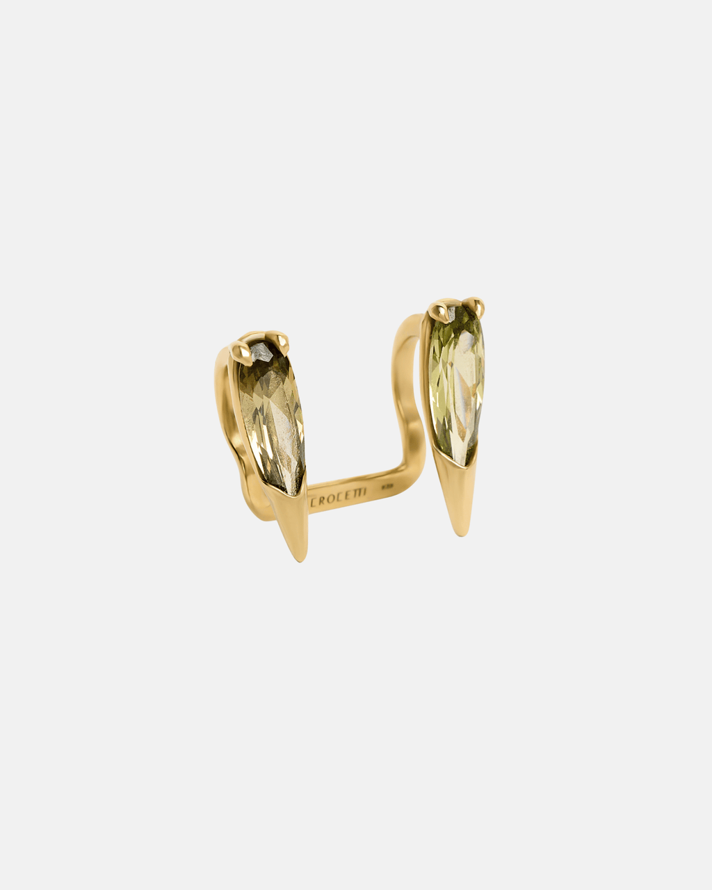 Sharp Viper Ear Mouth Cuff (Olive Green) Gold Vermeil