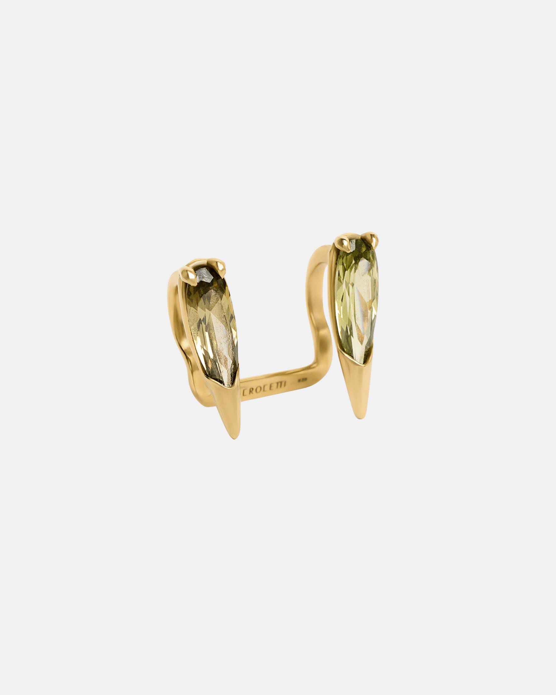 Sharp Viper Ear Mouth Cuff (Olive Green) Gold Vermeil
