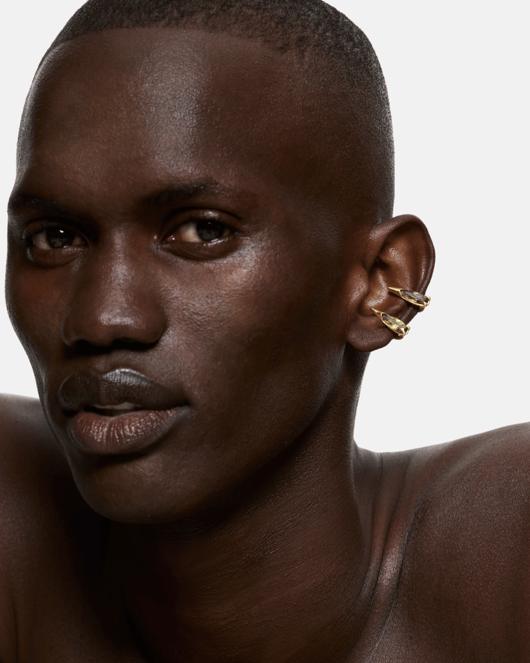 Sharp Viper Ear Mouth Cuff (Olive Green) Gold Vermeil