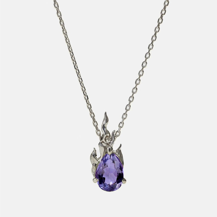 Purple Amethyst Gem In Heat Necklace – Rhodium vermeil