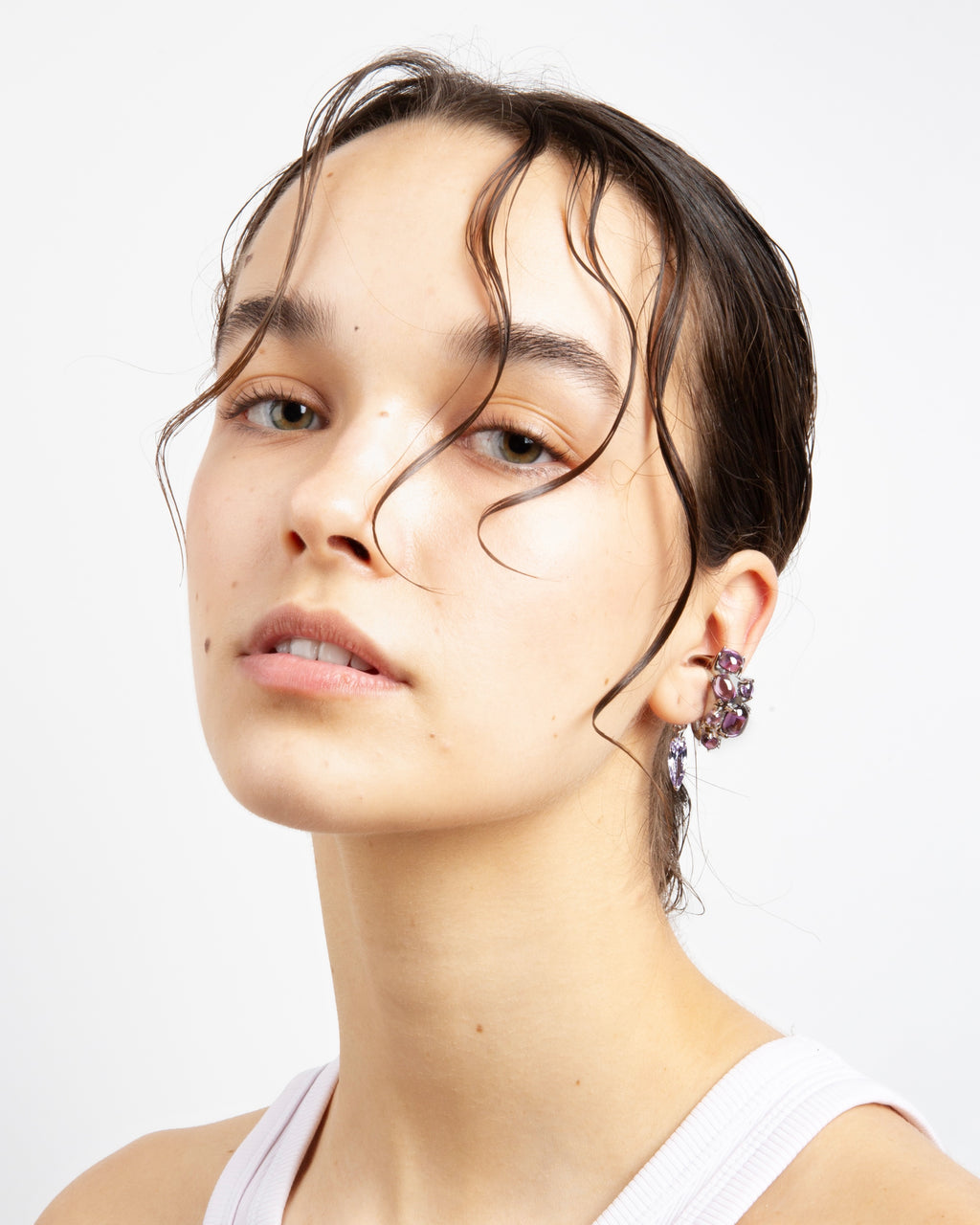 Gothika Blown Charm Purple Ear Cuff - Rhodium Vermeil