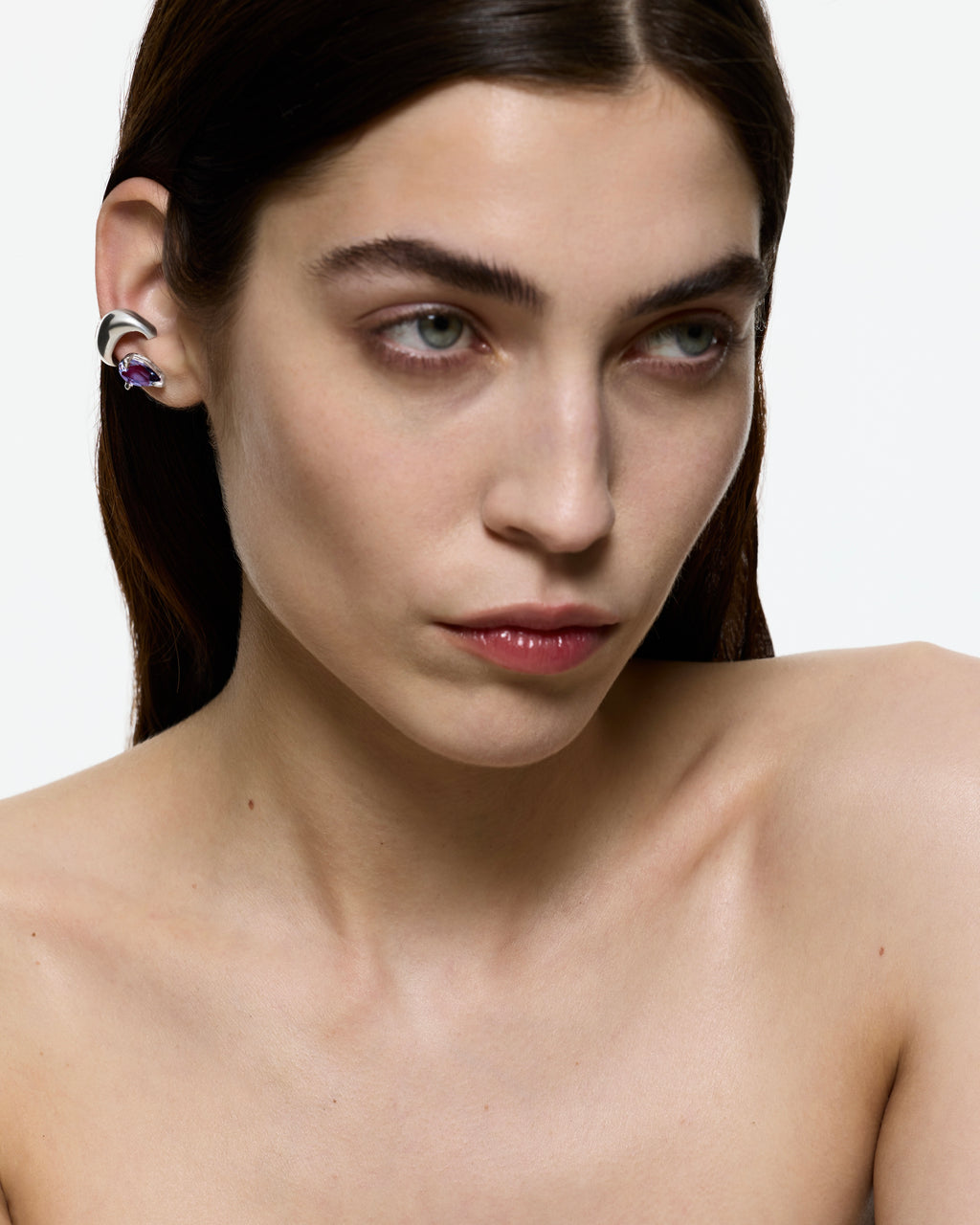 Mini Blown Alien Ear Cuff - Purple Amethyst - Rhodium Vermeil - Sale