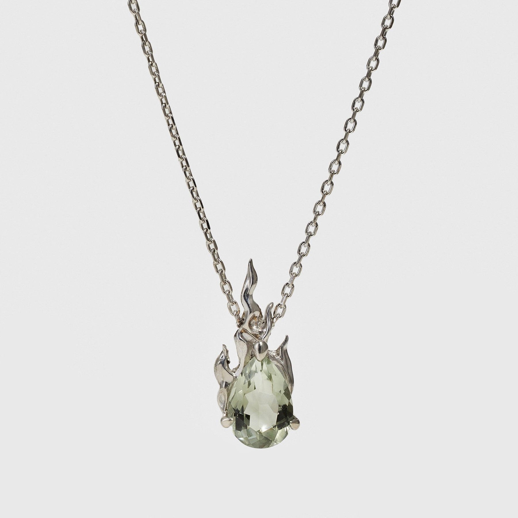 Green Amethyst Gem In Heat Necklace – Rhodium Vermeil