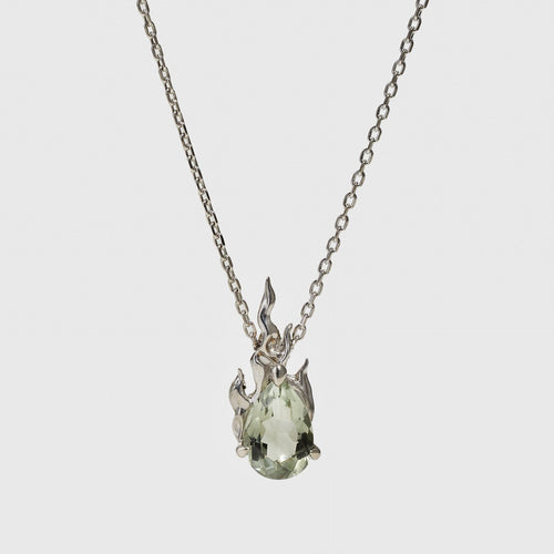 Green Amethyst Gem In Heat Necklace – Rhodium Vermeil