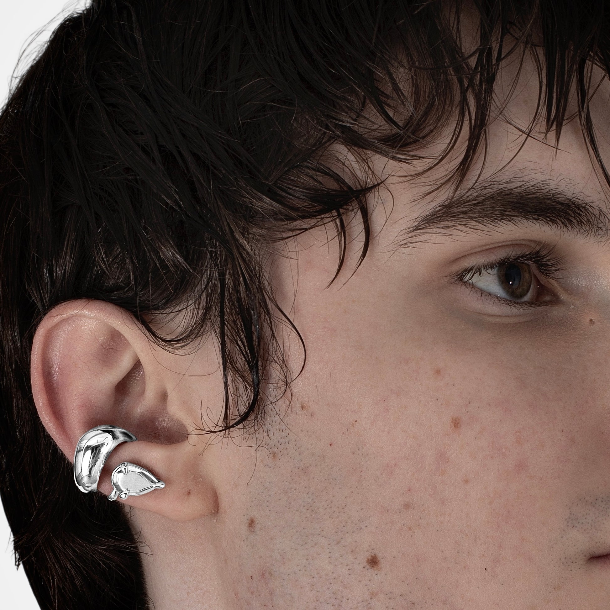 Hard Alien Ear Cuff - Left - Rhodium Vermeil