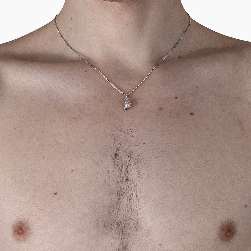 Micro White Pearl Melt Necklace - Rhodium Vermeil