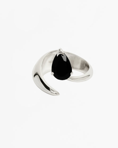 Alan Crocetti Alien Black onyx sculptural ring rhodium vermeil
