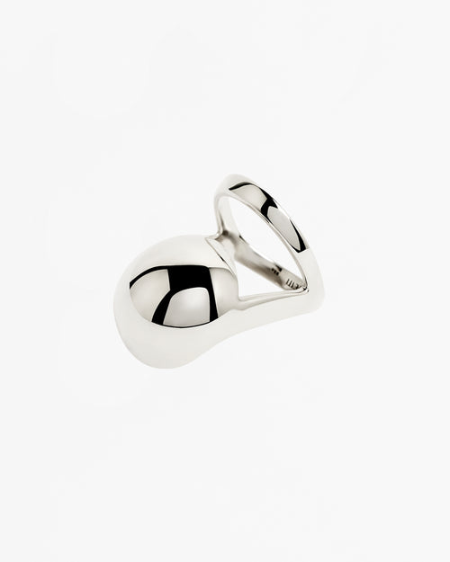Sculptural silver armadillo ring rhodium vermeil