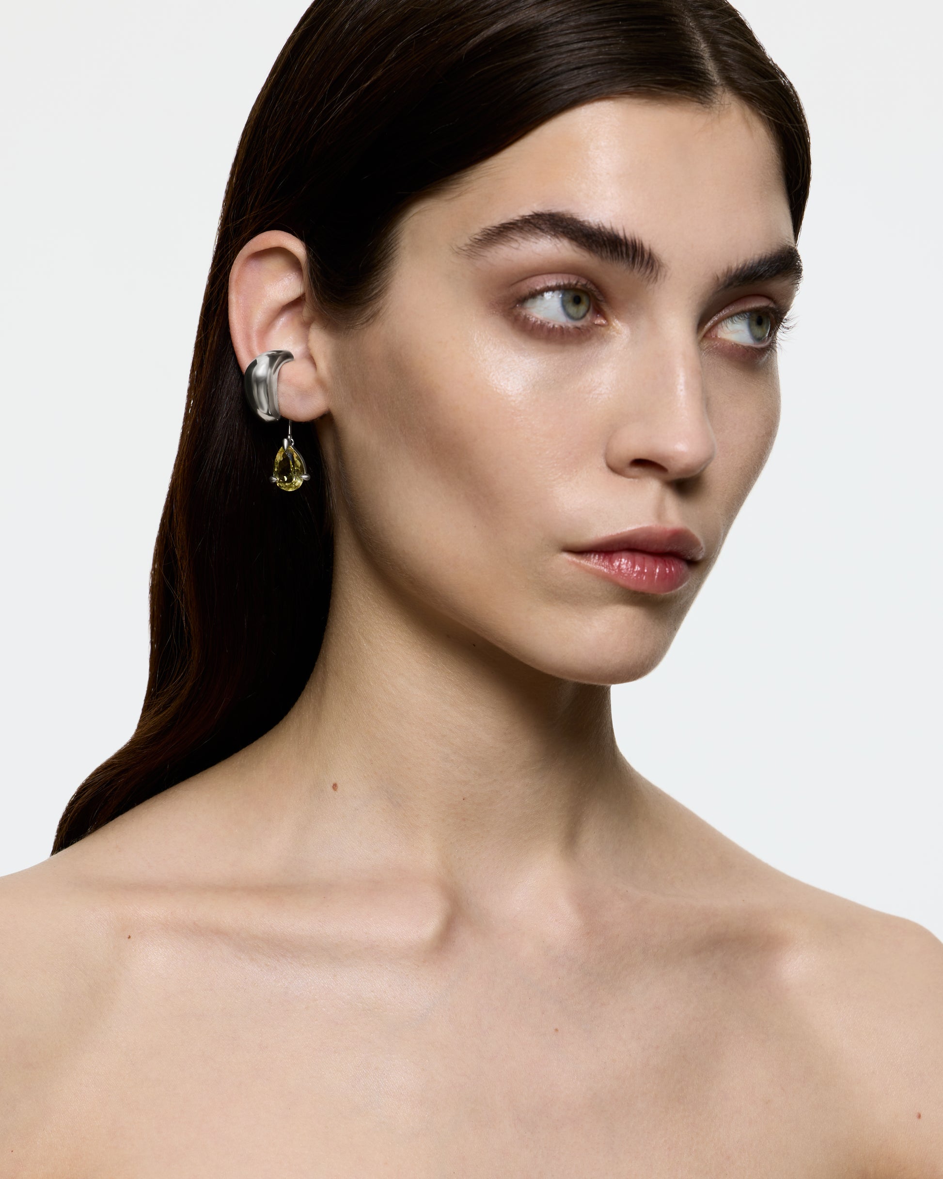 Blown Drop Alien Ear Cuff Lemon Quartz – Rhodium Vermeil