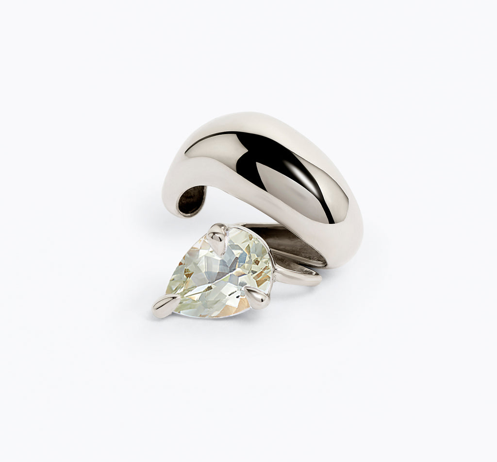 Blown Alien Ear Cuff Green Amethyst – Rhodium Vermeil