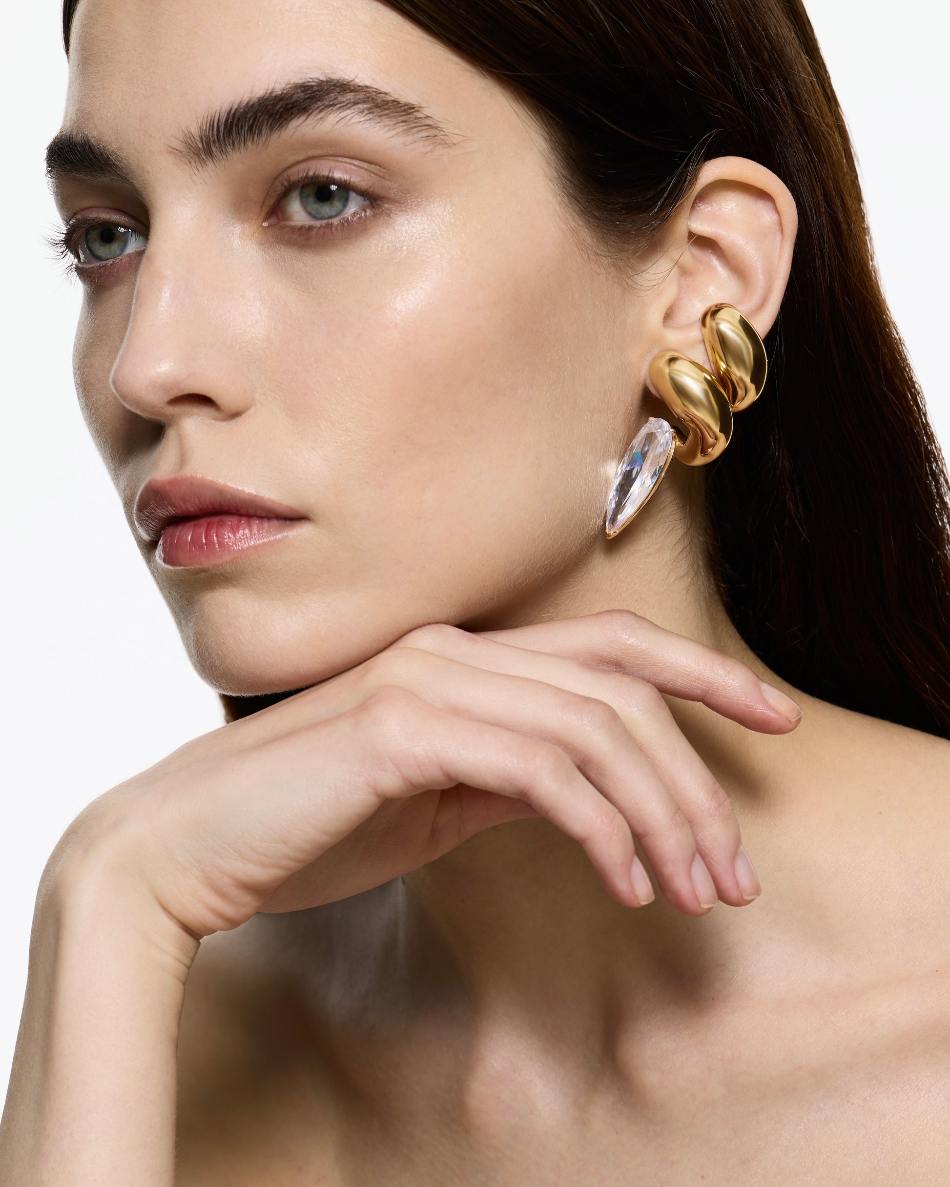 Clear Crystal Blown Sharp Ear Set - Gold Vermeil