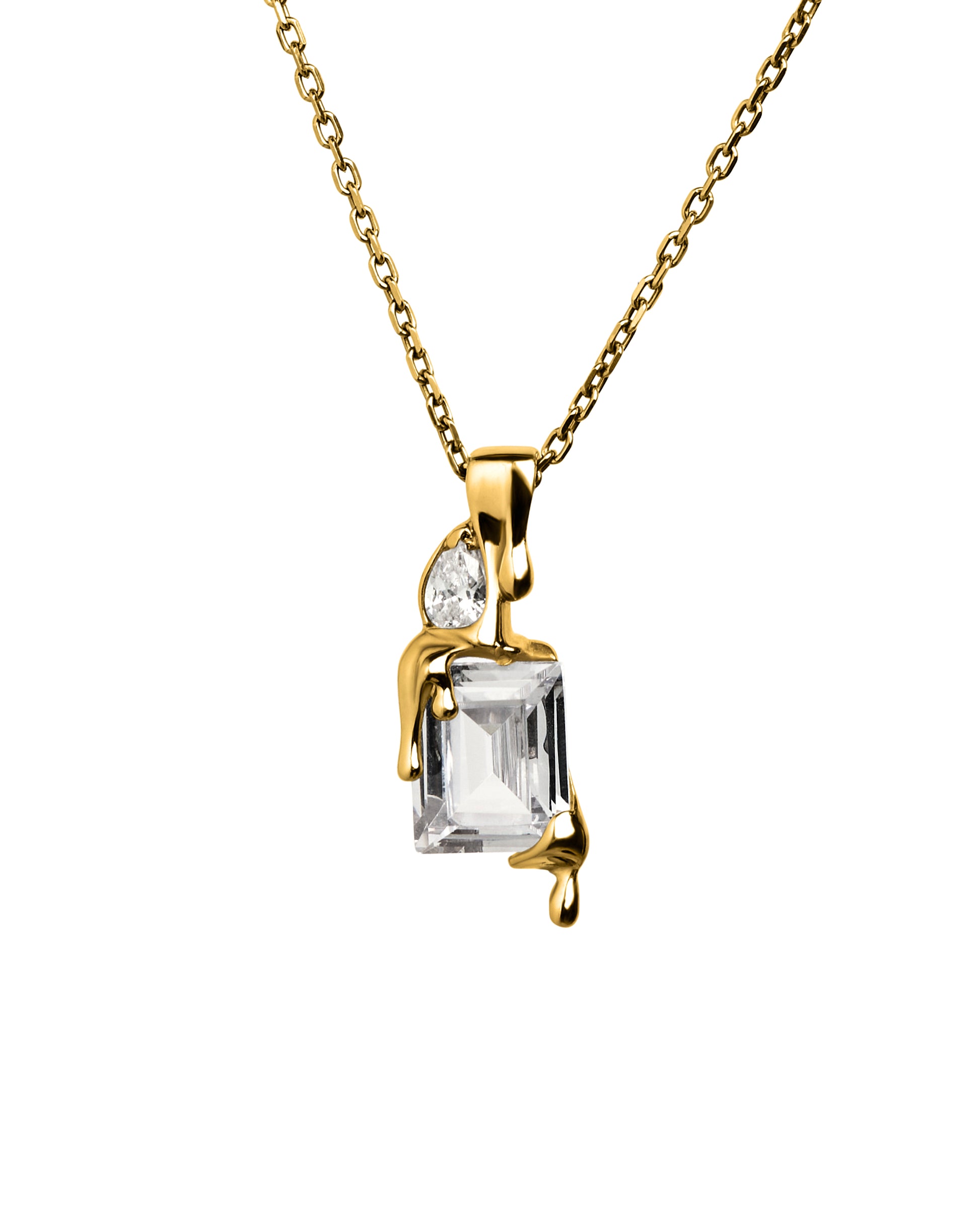 clear melt necklace gold vermeil pendant with clear cz