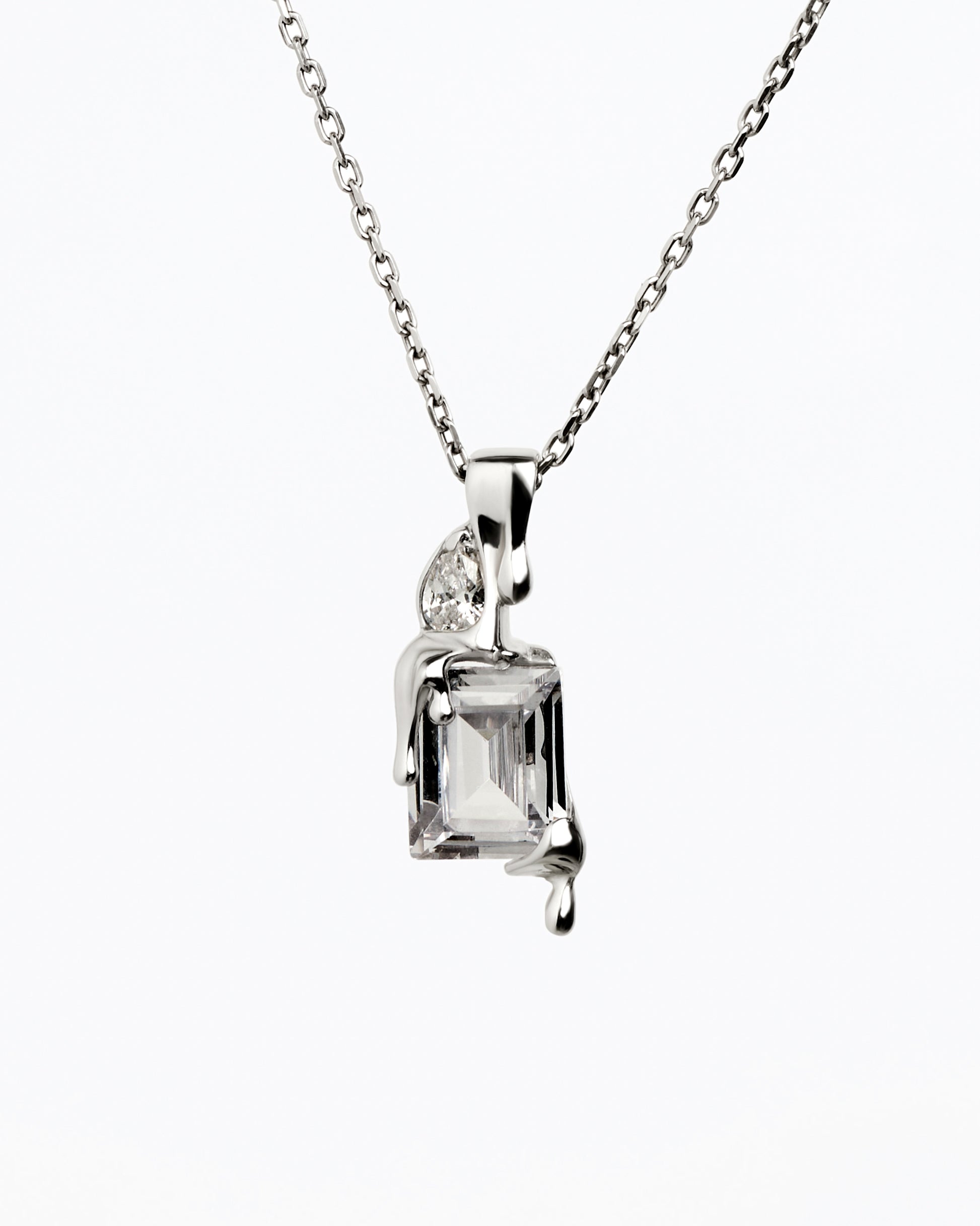 clear melt necklace rhodium vermeil sterling silver pendant