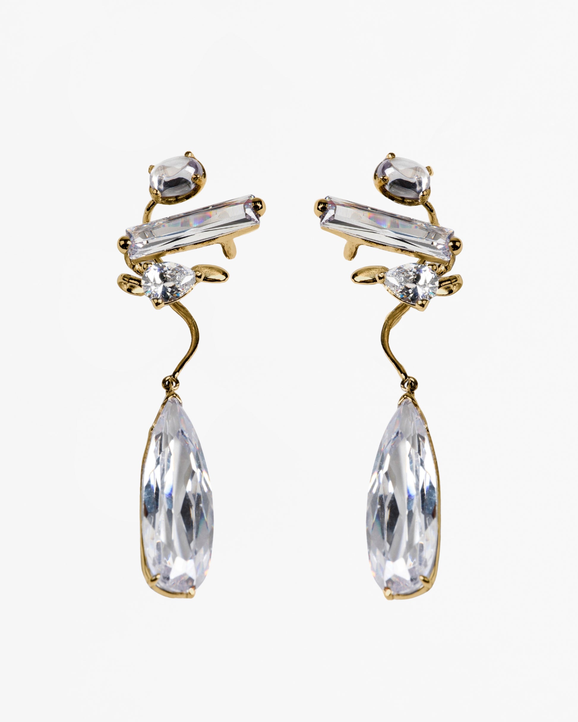 Clear Mixed Hybrid Drop Ear Cuff in gold vermeil with mixed clear crystals