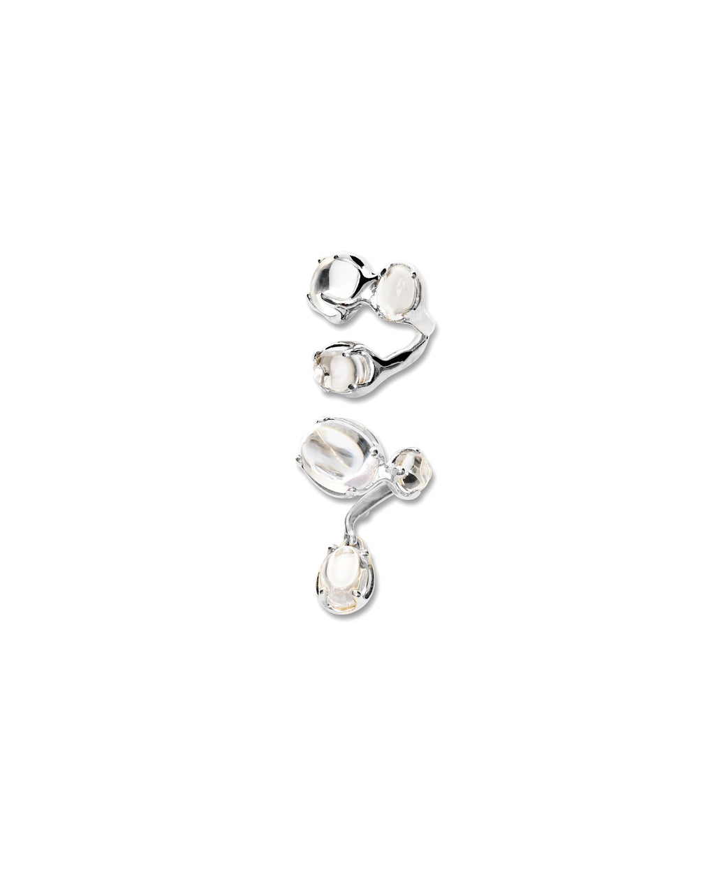 Climax Clear Ear Set in rhodium vermeil with clear cabochon stones by Alan Crocetti