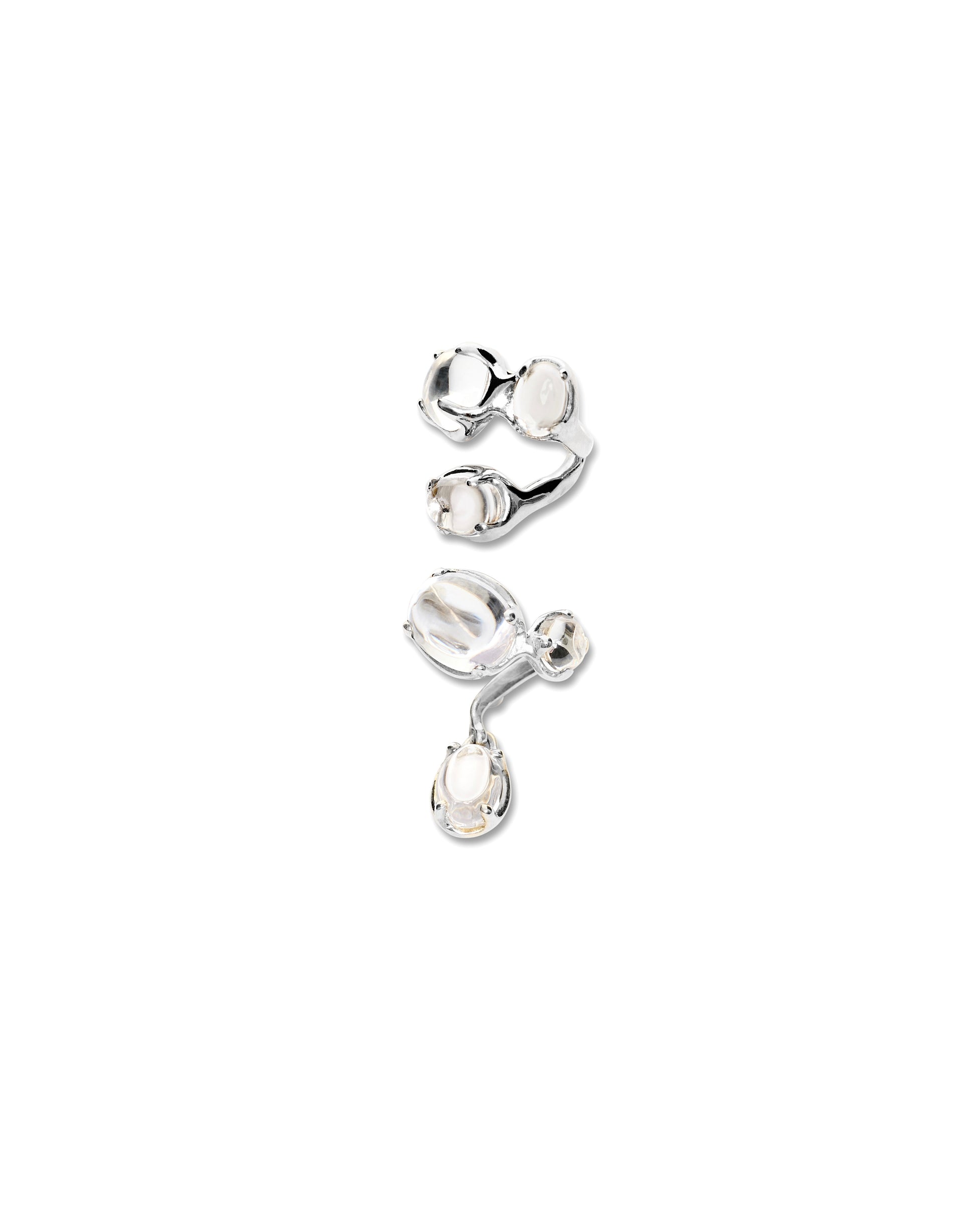 Climax Clear Ear Set in rhodium vermeil with clear cabochon stones by Alan Crocetti