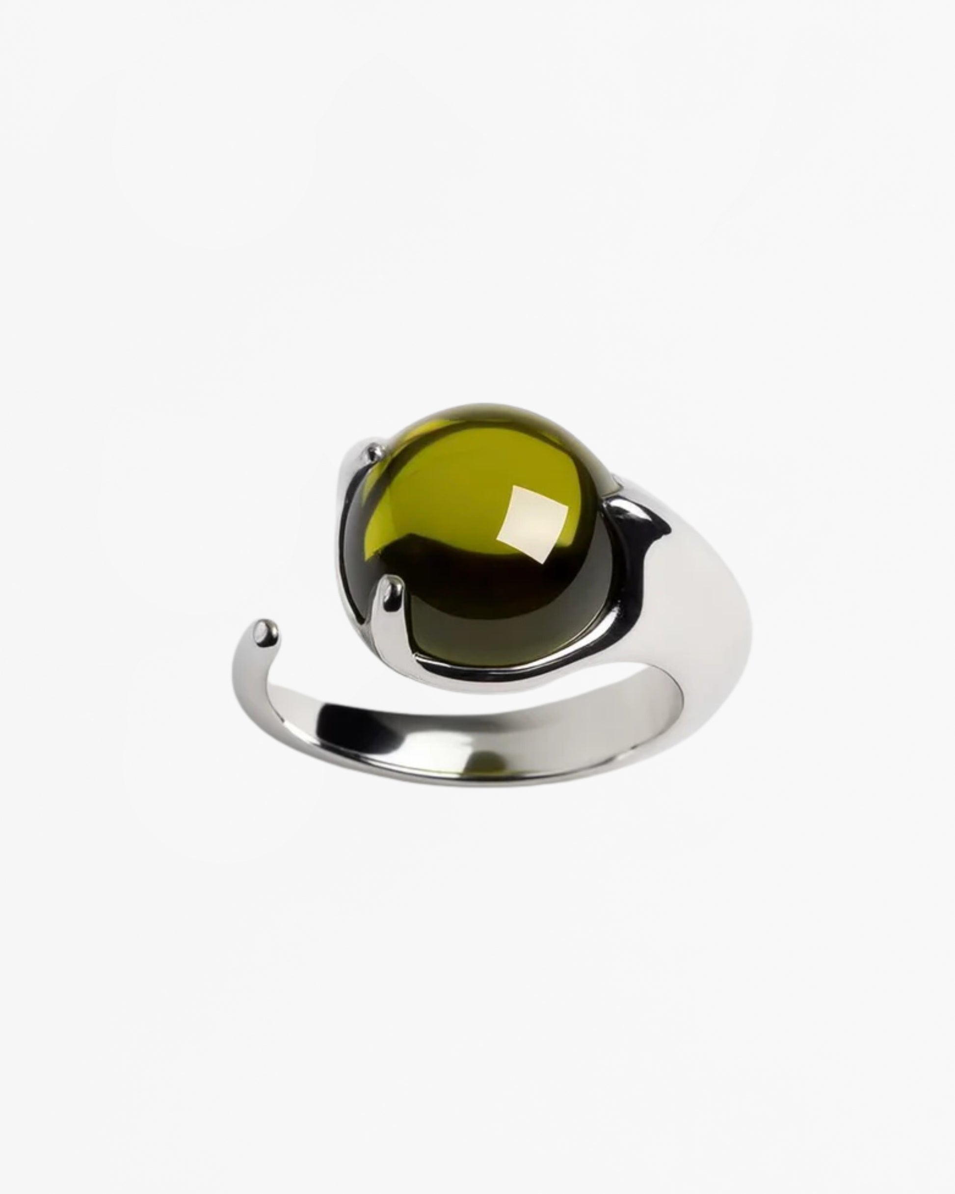 Climax ring olive green crystal silver