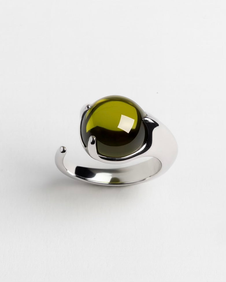 Climax Olive Green Ring – Rhodium Vermeil