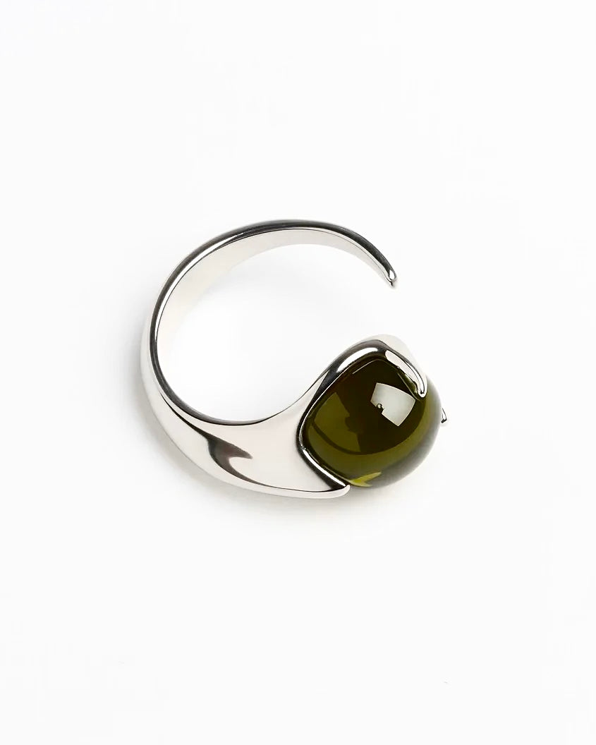 Climax Olive Green Ring – Rhodium Vermeil - Sale