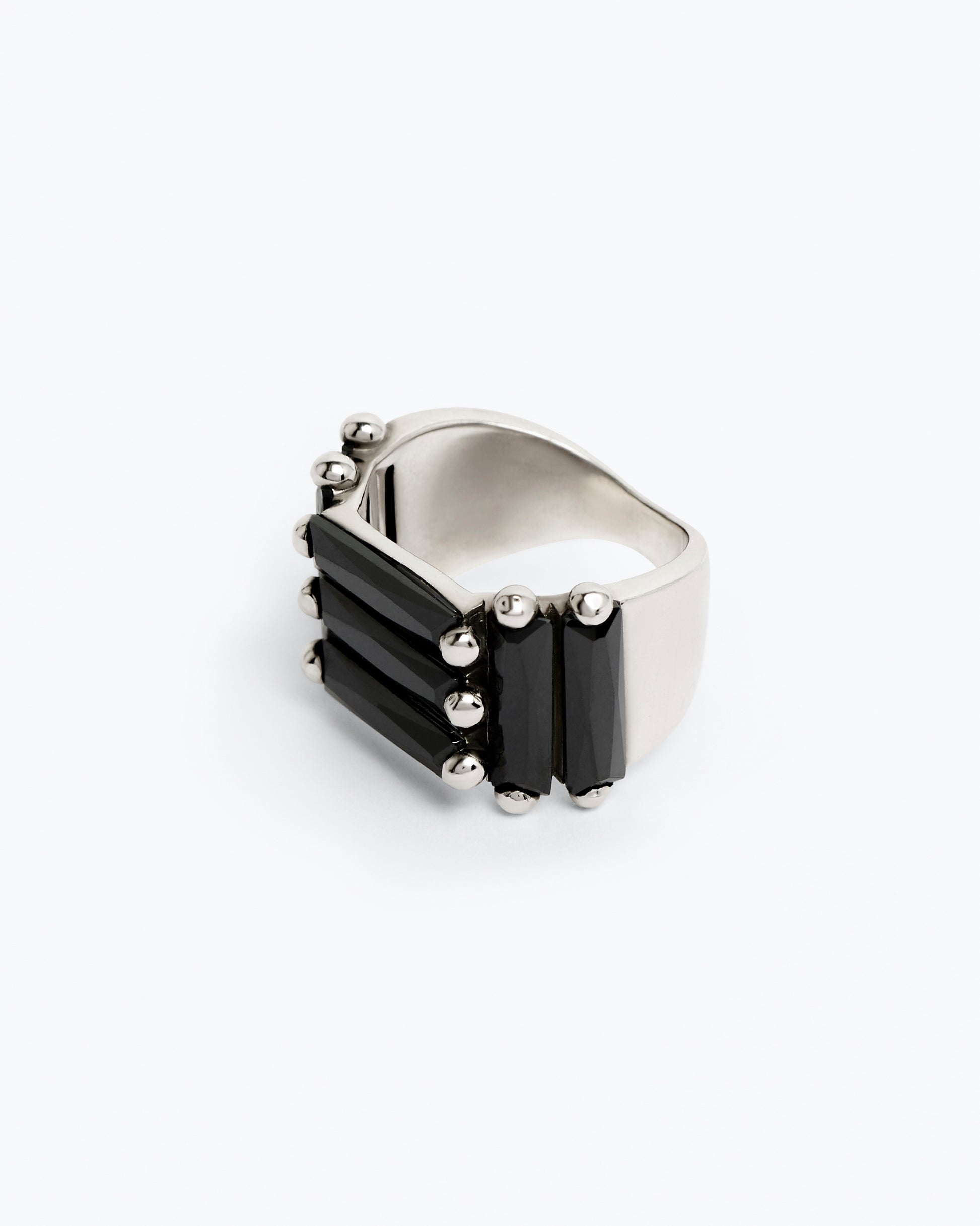 Crystallised Armour Ring - Black - Rhodium Vermeil