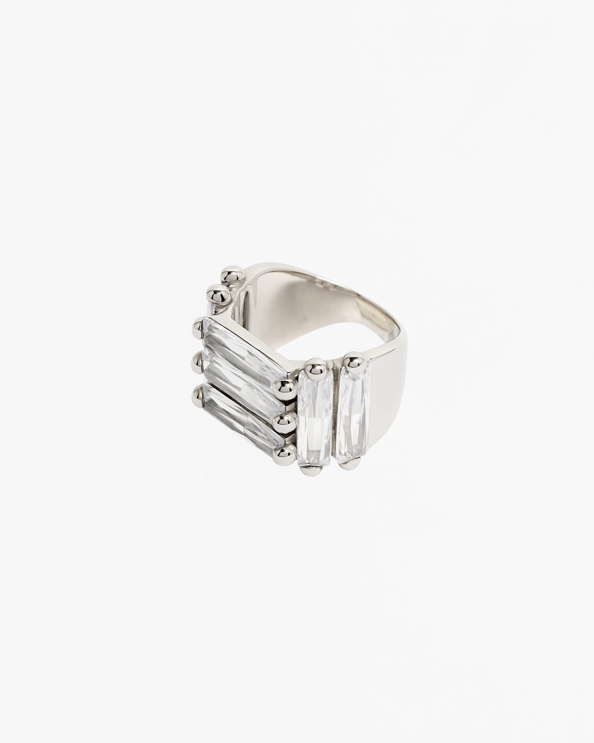 Crystallised armour clear zirconia silver ring
