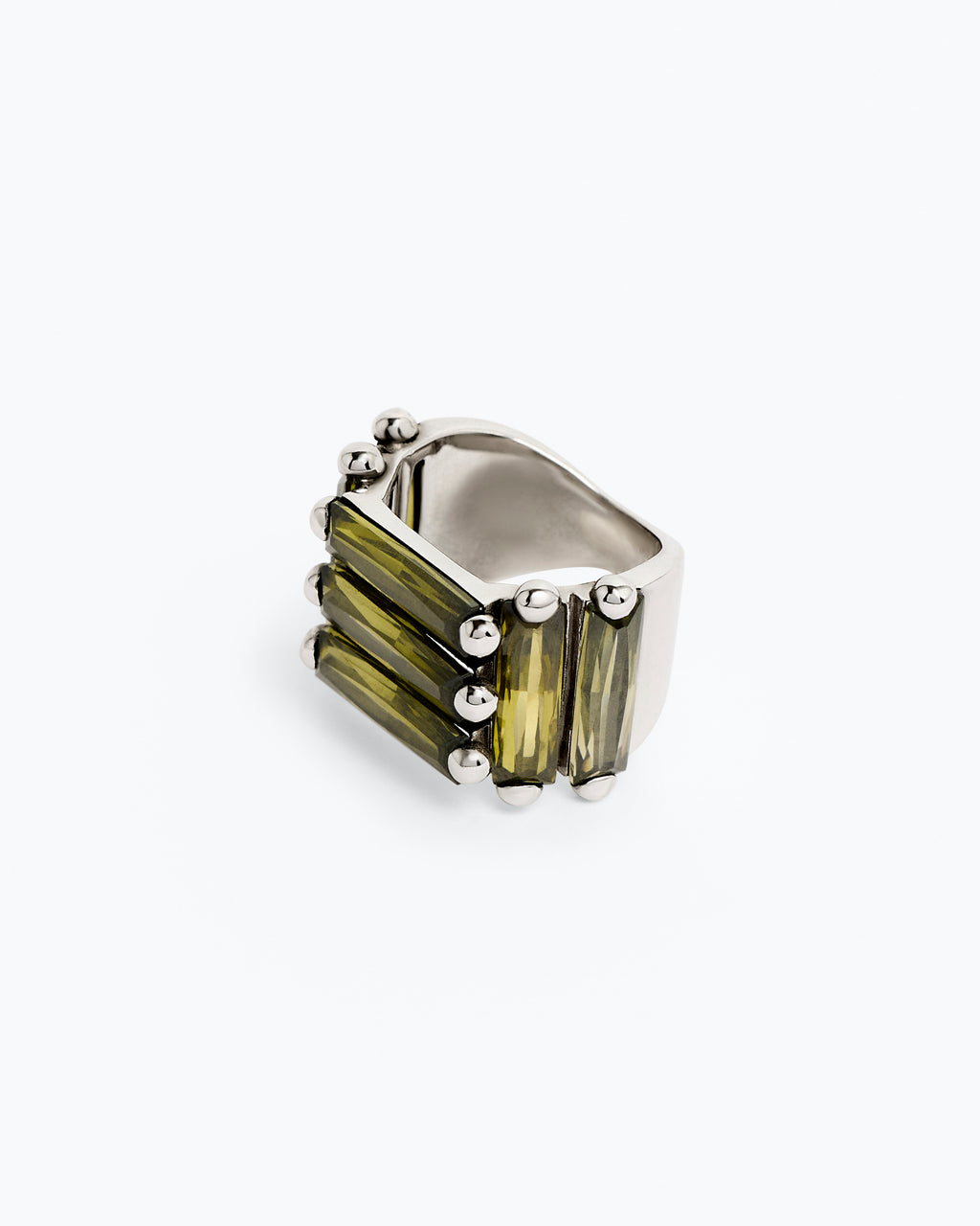 Crystallised Armour Ring - Green - Rhodium Vermeil