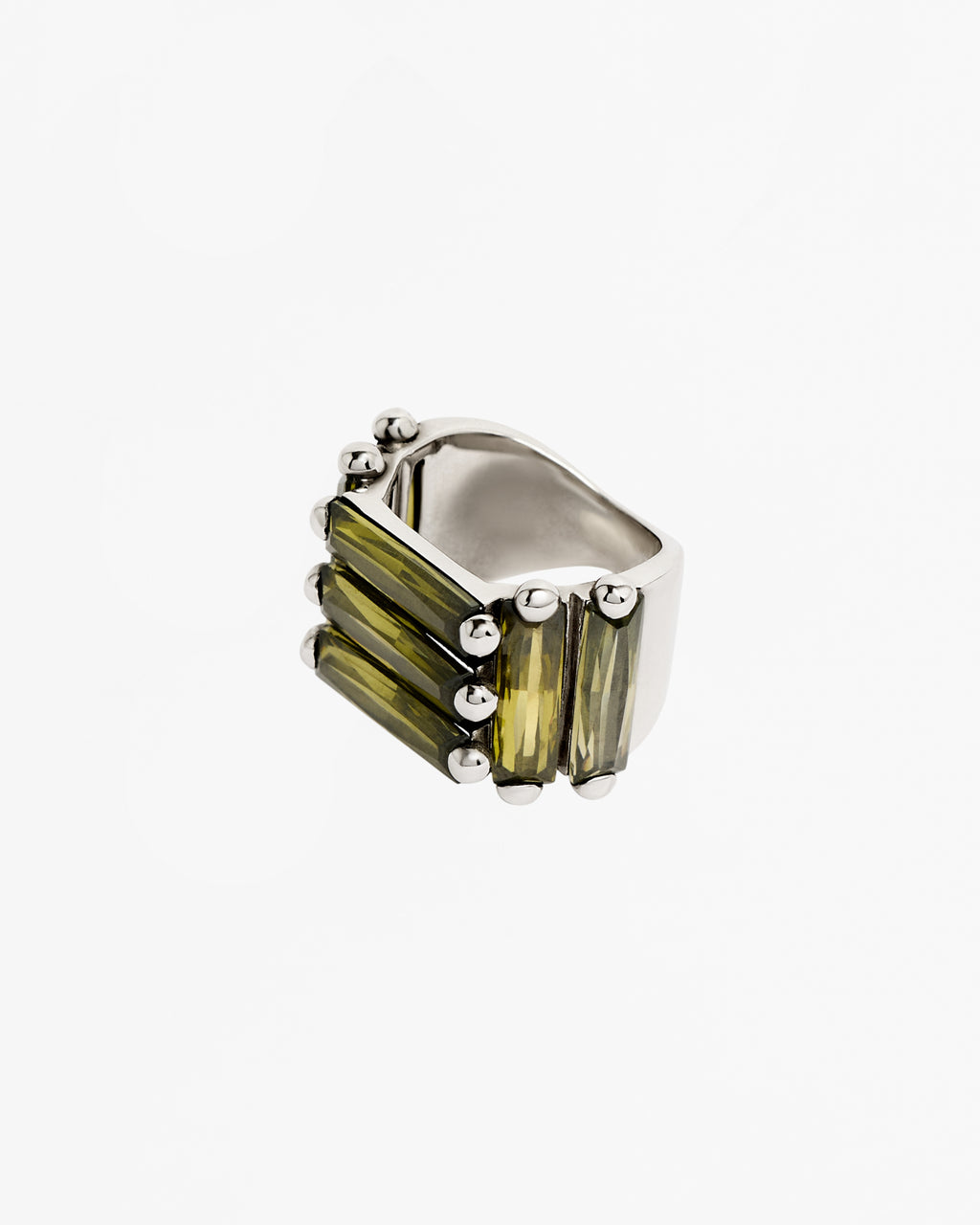 Green zirconia armour ring silver
