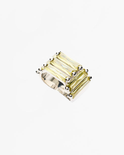 crystallised armour ring light green cubic zirconia silver