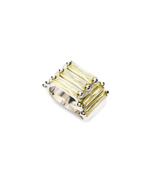 crystallised armour ring light green cubic zirconia silver