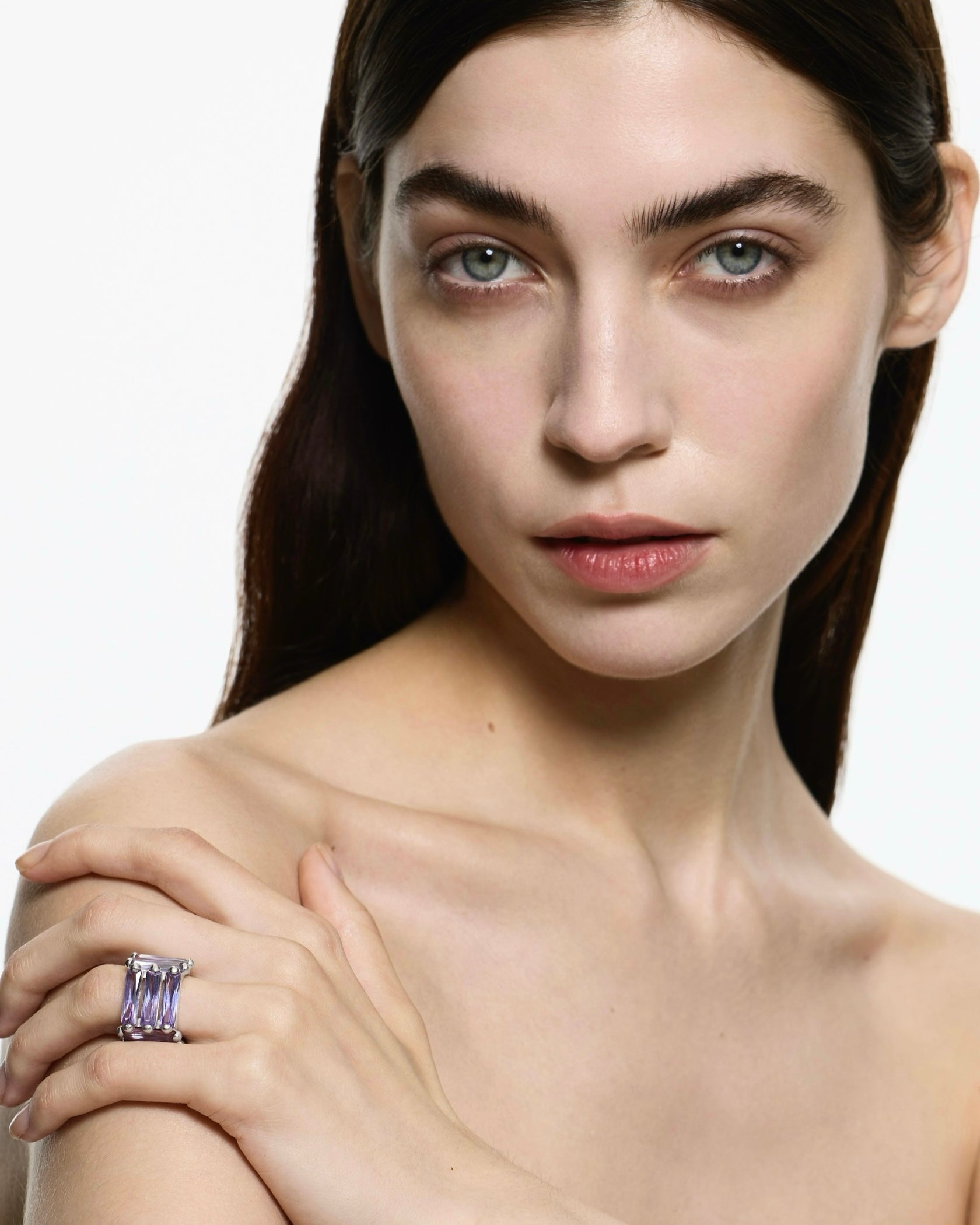 Crystallised Armour Ring - Lavender - Rhodium Vermeil