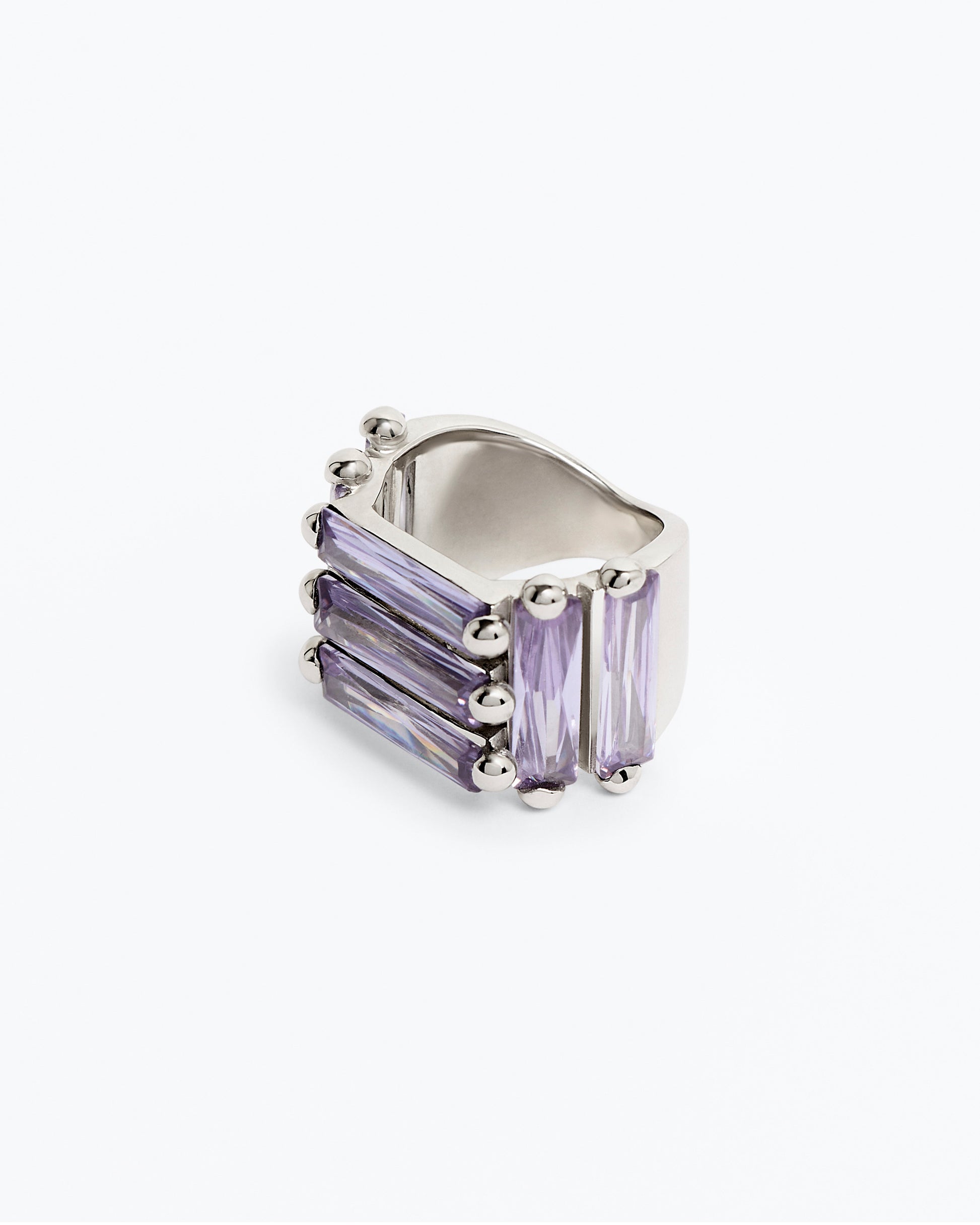 Crystallised Armour Ring - Lavender - Rhodium Vermeil