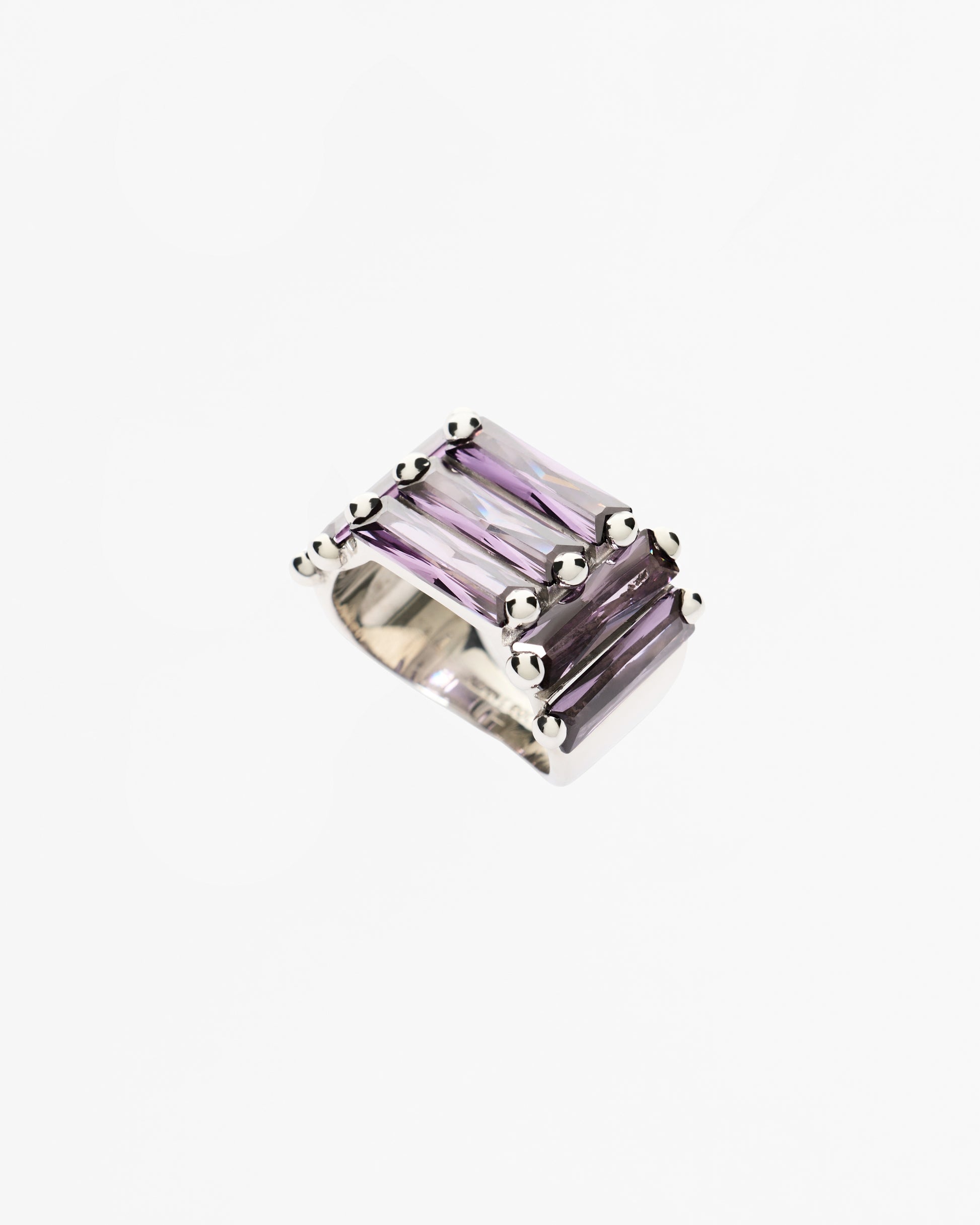 Crystallised Armour Ring - Purple - Rhodium Vermeil