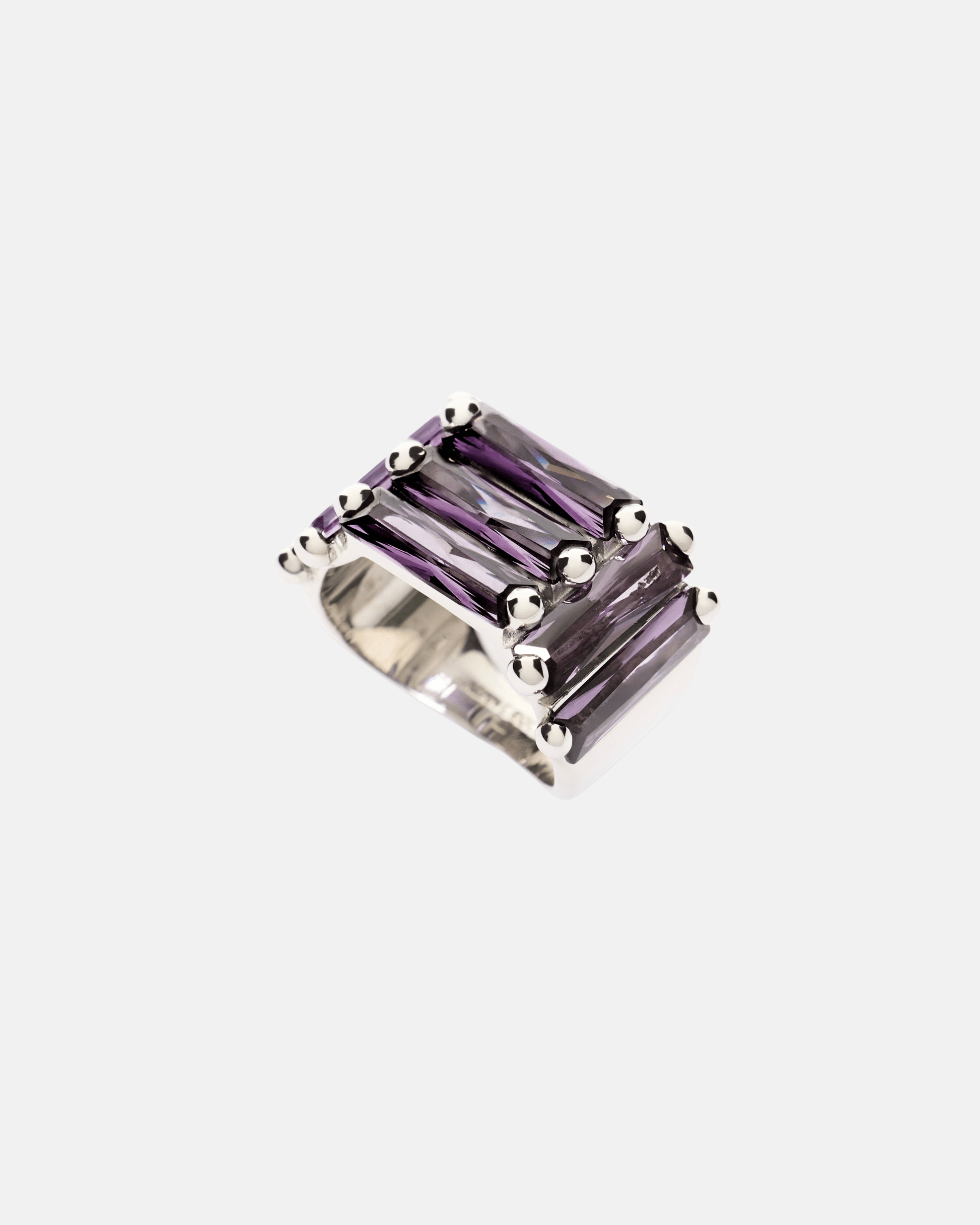 Crystallised Armour Ring - Purple - Rhodium Vermeil - Sale