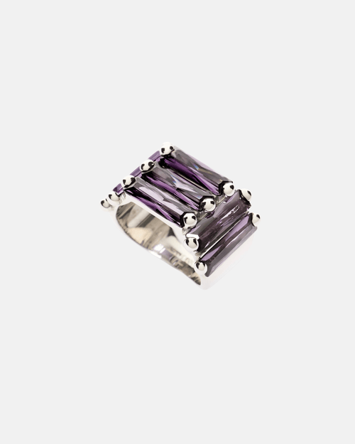 Crystallised Armour Ring - Purple - Rhodium Vermeil - Sale
