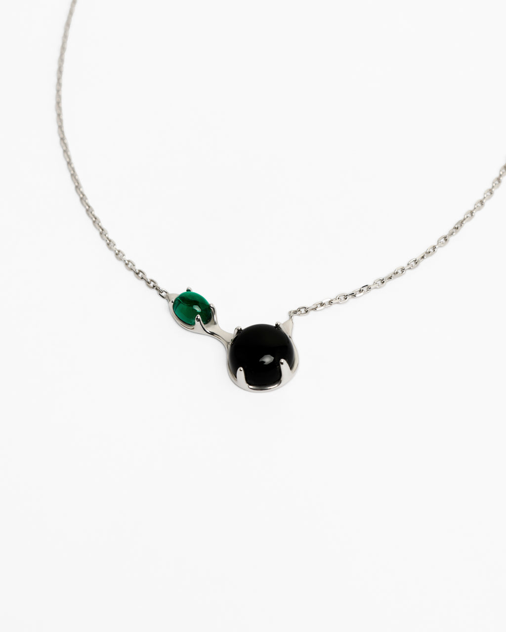 Drip Necklace - Lab Emerald/Black Onyx - Rhodium Vermeil