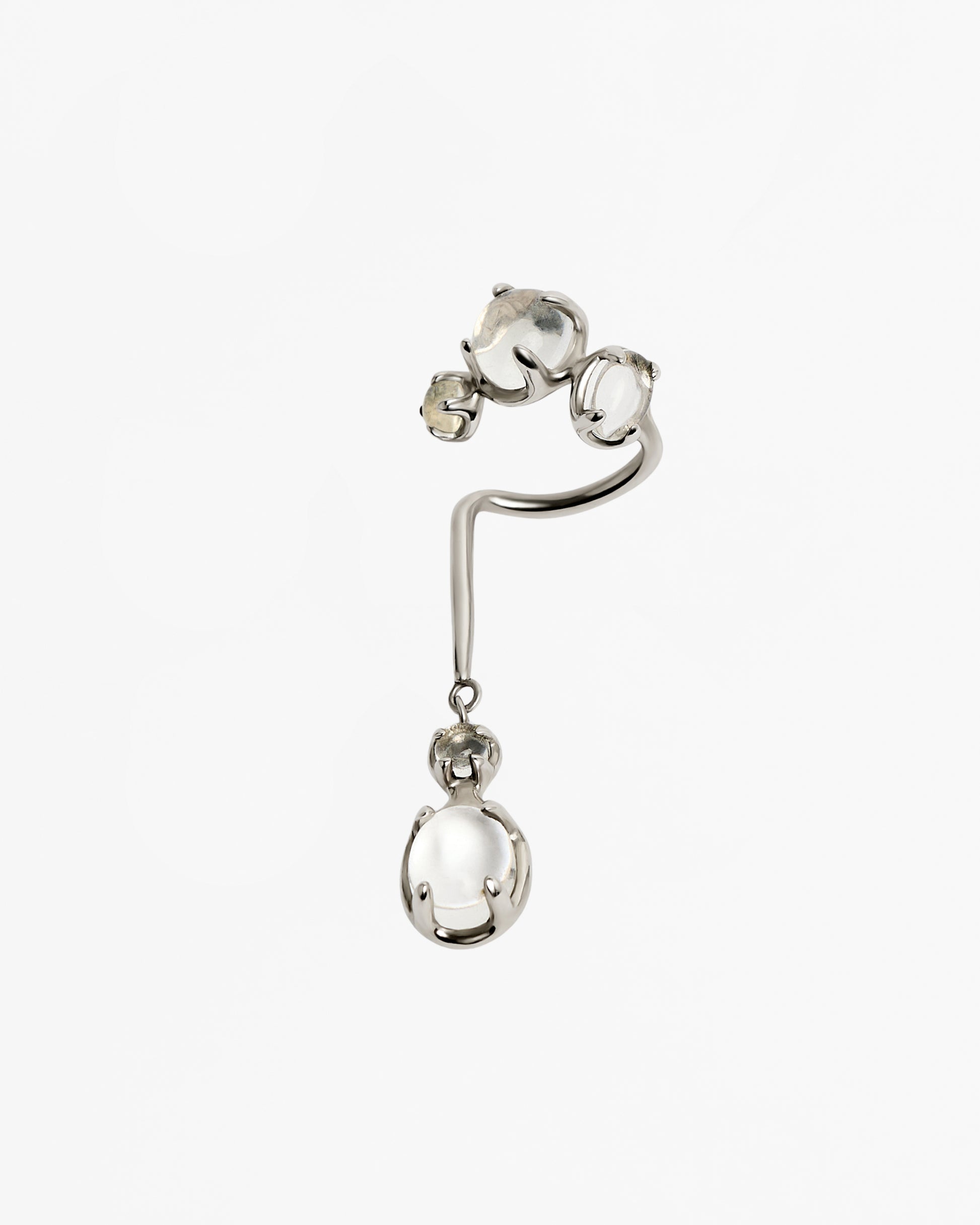 Drip Clear Ear Cuff in rhodium vermeil sterling silver with clear CZ cabochon accents by Alan Crocetti
