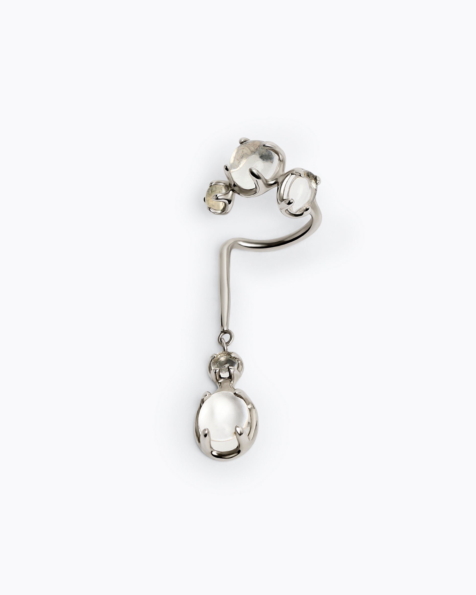 Drip Clear Ear Cuff in rhodium vermeil sterling silver with clear CZ cabochon accents by Alan Crocetti