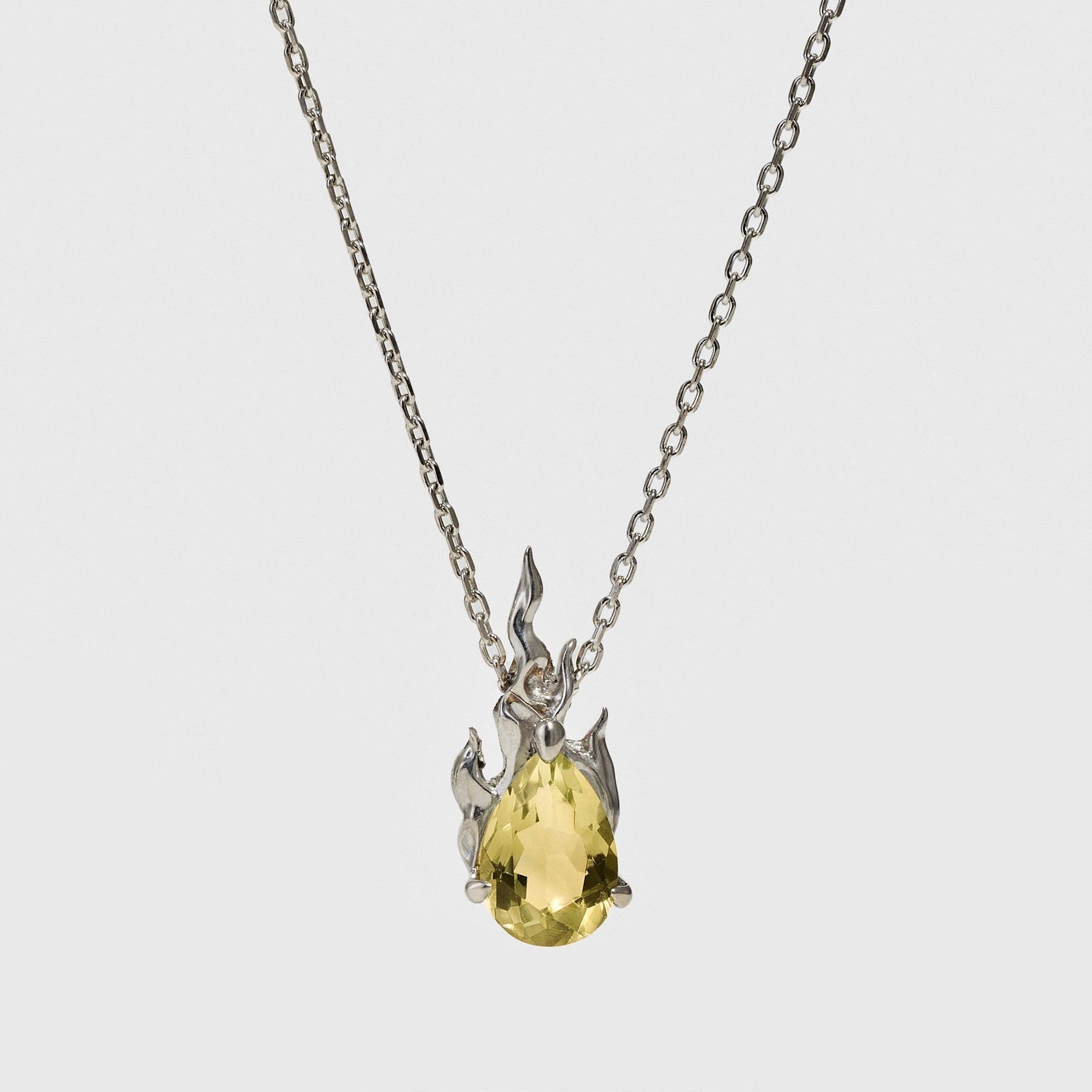 Yellow Citrine Gem In Heat Necklace – Rhodium Vermeil