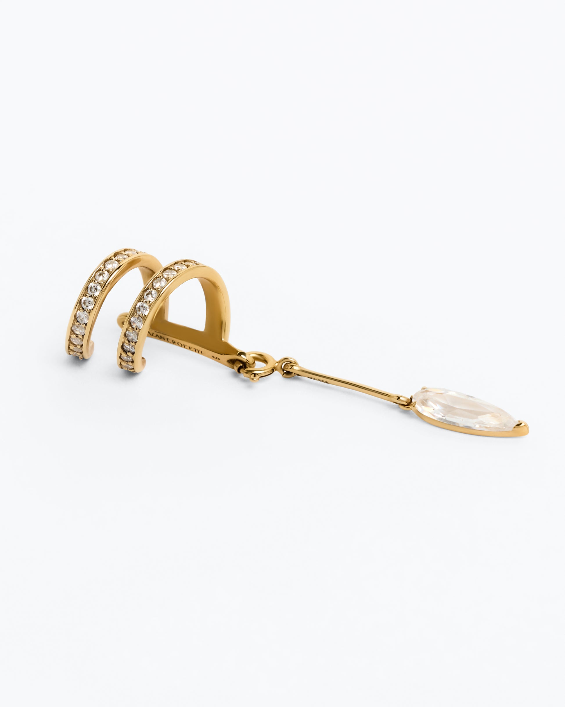 Clear Encrusted Spiral Drop Ear Cuff - Single