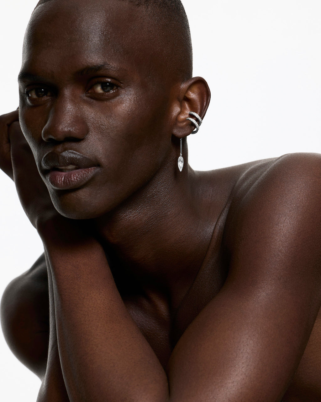 Encrusted Spiral Drop Ear Cuff - Rhodium Vermeil (Single) - Sale