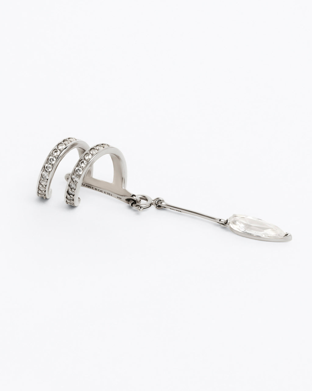 Encrusted Spiral Drop Ear Cuff - Rhodium Vermeil (Single) - Sale
