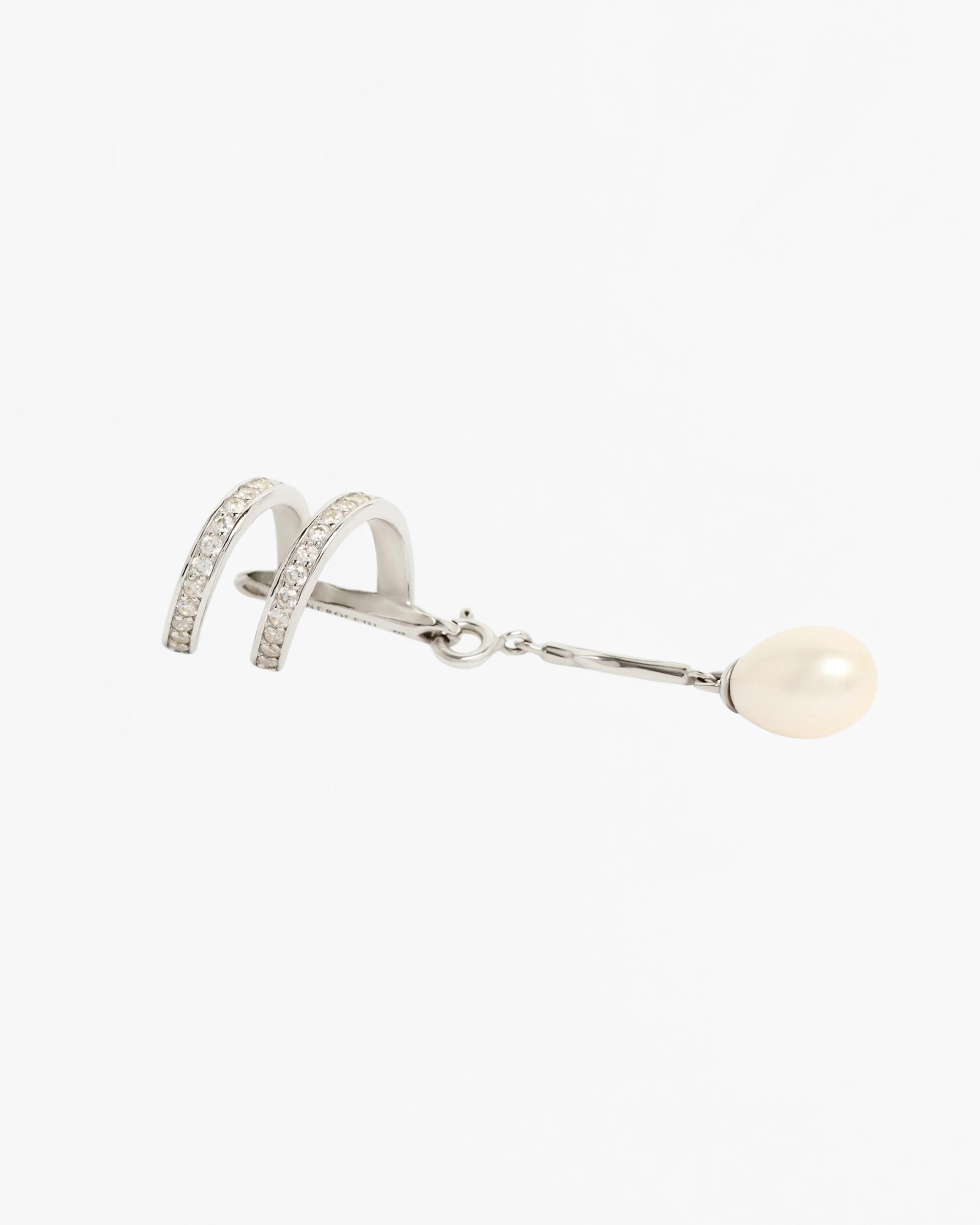 Encrusted Spiral Pearl Drop Ear Cuff - Rhodium Vermeil (Single)