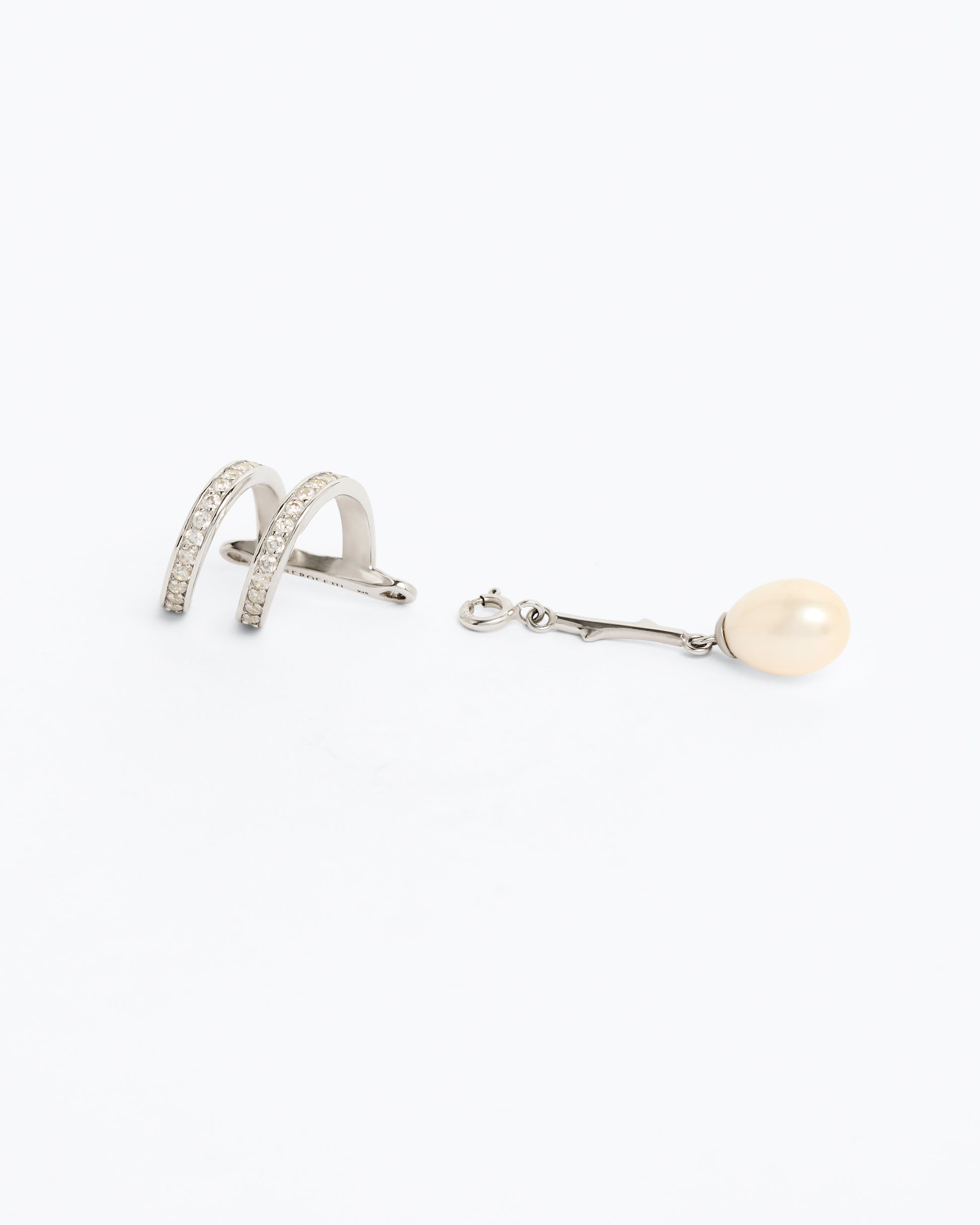 Encrusted Spiral Pearl Drop Ear Cuff - Rhodium Vermeil (Single)