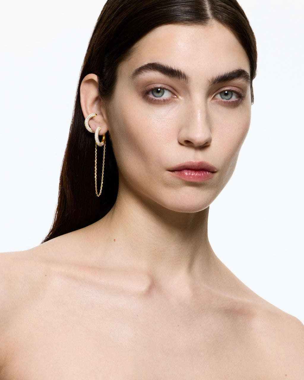Mini Loophole Clear Encrusted Ear Set - Gold Vermeil