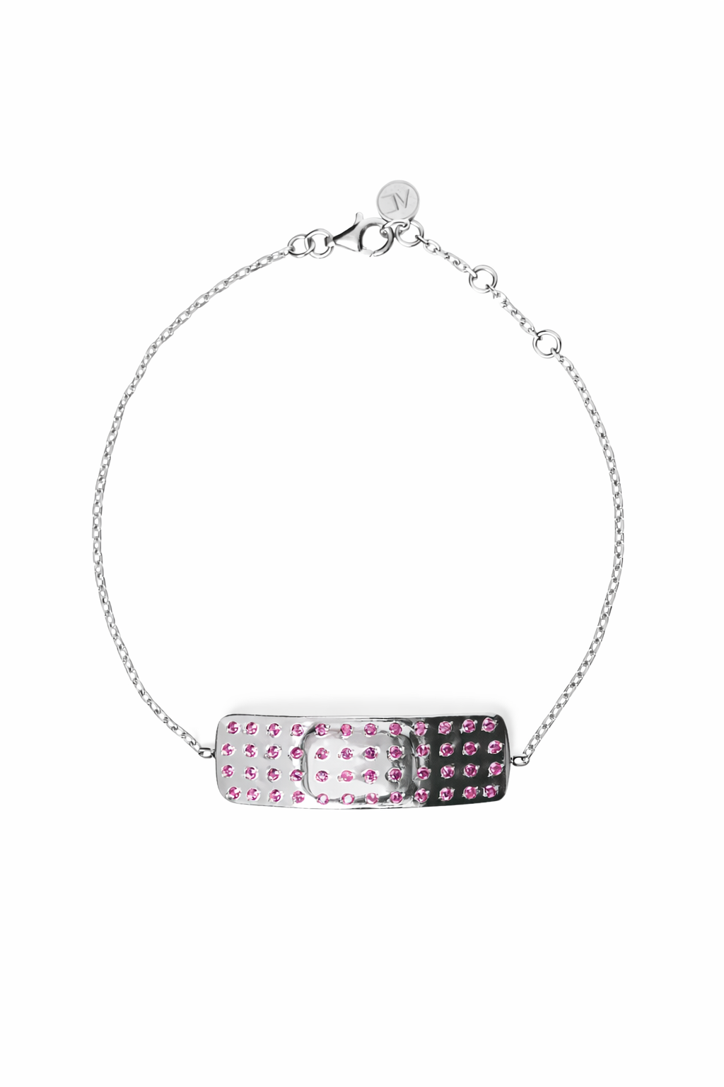 Encrusted mini plaster bracelet synthetic ruby rhodium vermeil sterling silver