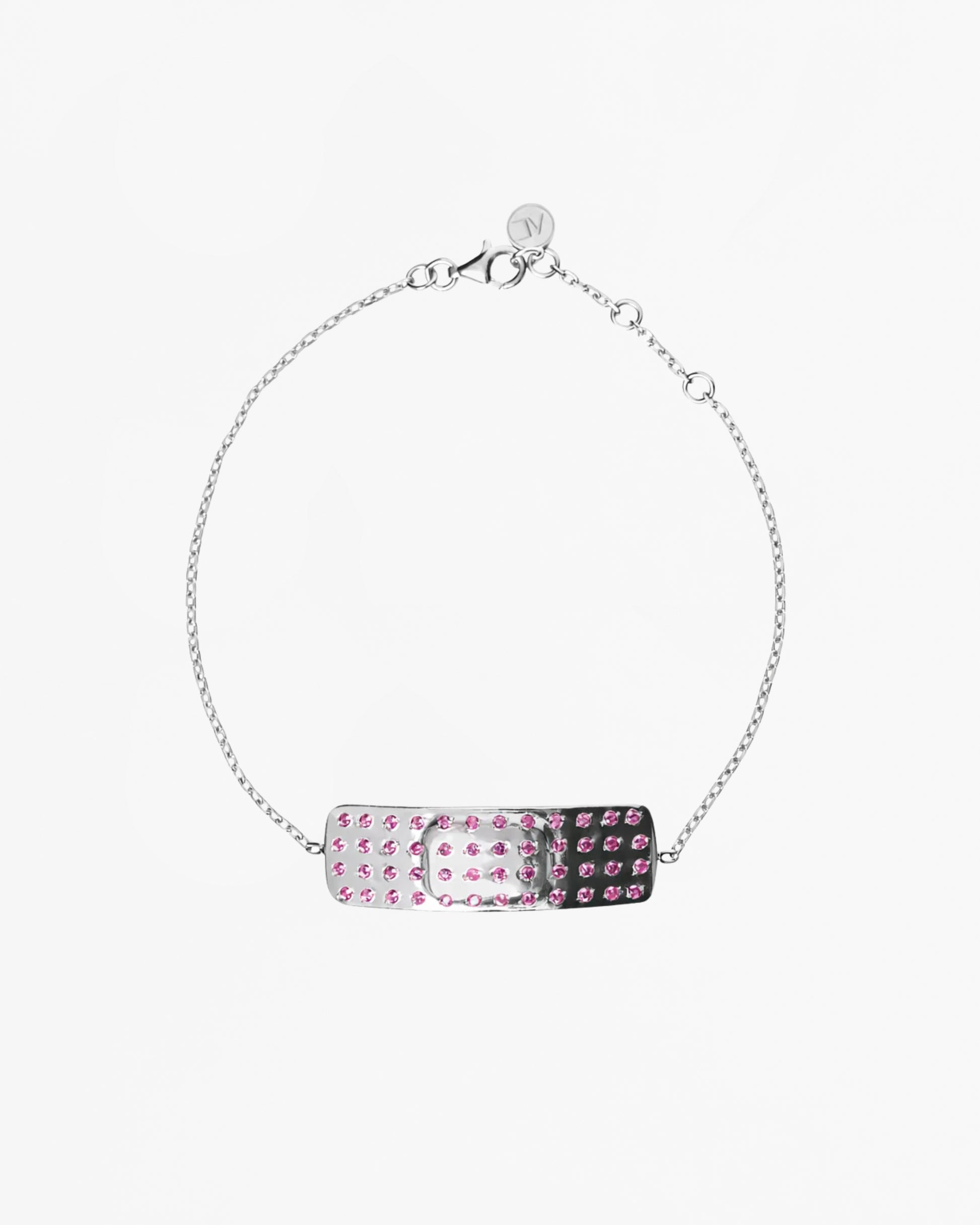Mini plaster rhodium vermeil bracelet encrusted with Synthetic Ruby